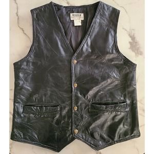 Duke Haband 100% Black Leather Patchwork Biker Motorcycle Vest mens sz S